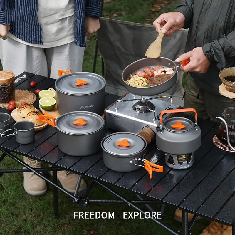 Outdoor Cookware Marching Utensils Tableware Cooking Stove Travel Pan Hiking Picnic Camping Tools Aluminum Cooking Accessories