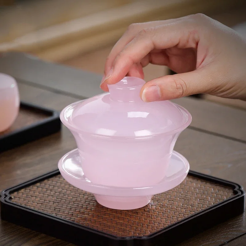 

Lotus Jade Porcelain Gaiwan for Single High-grade Tea Cup Sancai Bowl Glazed Tea Set Chinese Chawan Exquisite Gift Cup