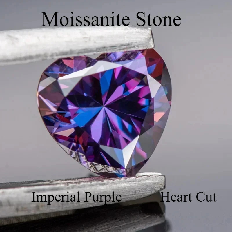 

Moissanite Stone Heart Cut Imperial Purple Gemstone Lab Grown Diamond For DIY Charms Women Jewelry Making With GRA Certificate