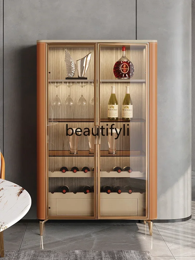 

Wine cabinet Modern small apartment wall display cabinet High-grade glass door storage cupboard Red wine cabinet