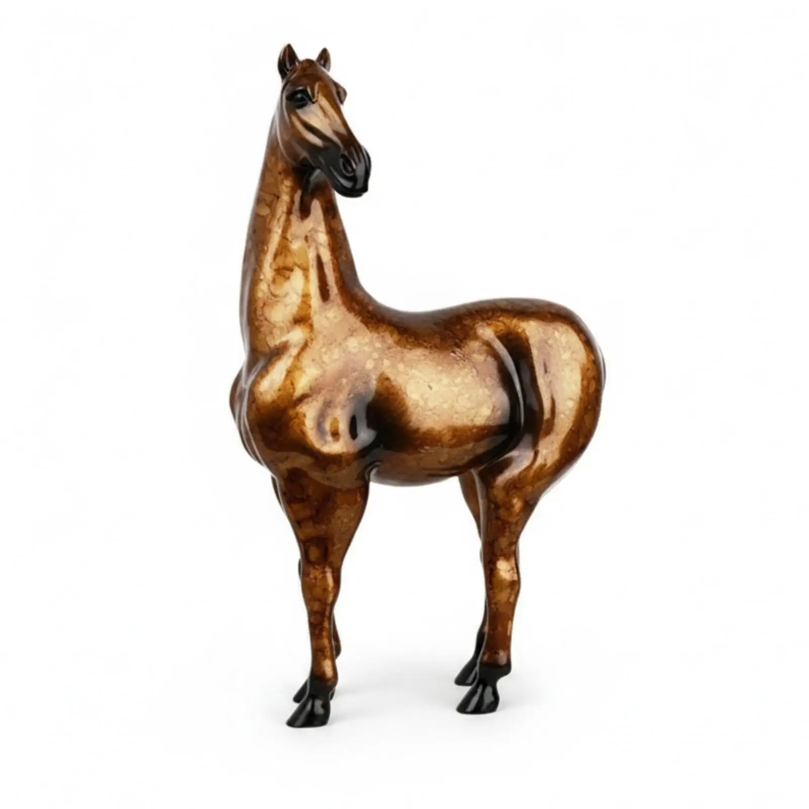 Artisan Resin Horse Figurine Sculpture for Desk Display Decor Glossy Marble Finish Standing Pose Home Office Shelf Accent