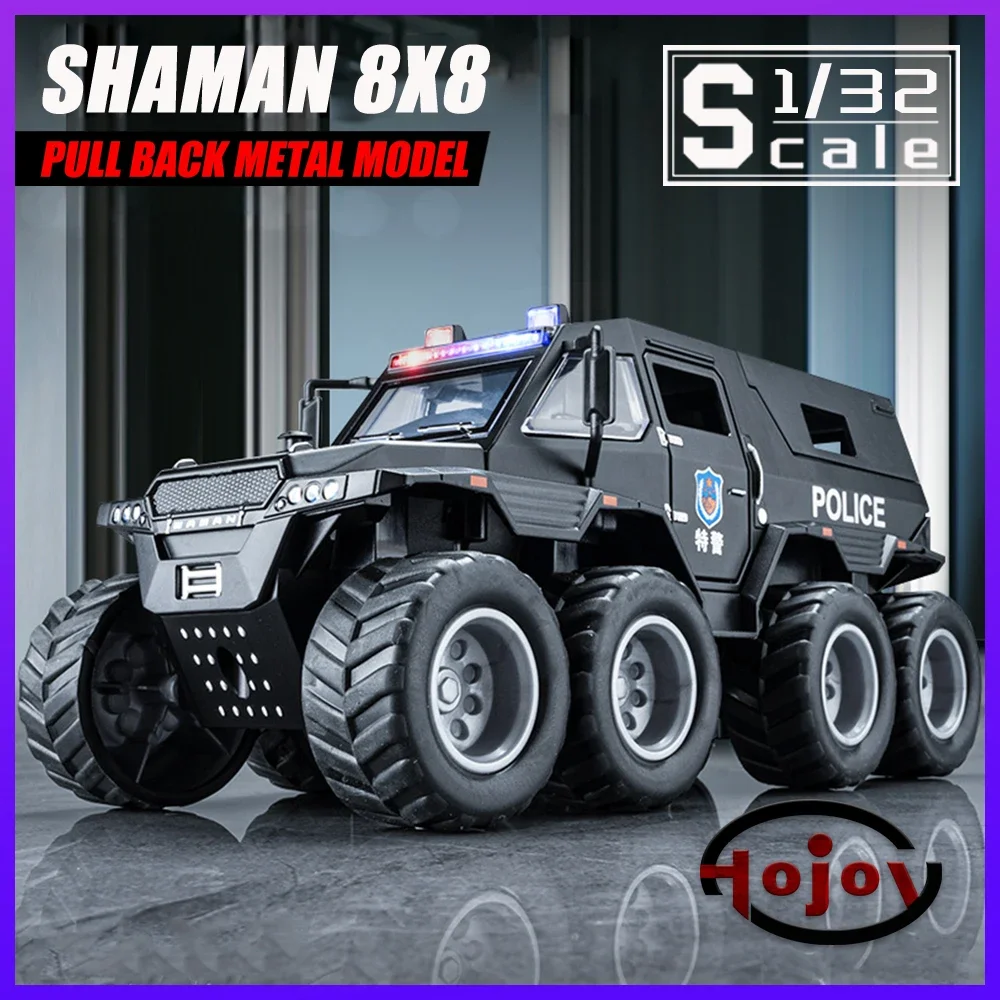 

Metal Cars Toys Scale 1/32 Adventurer Shaman 8x8 Diecast Alloy Car Model for Boys Children Kids Toy Vehicles Sound and Light