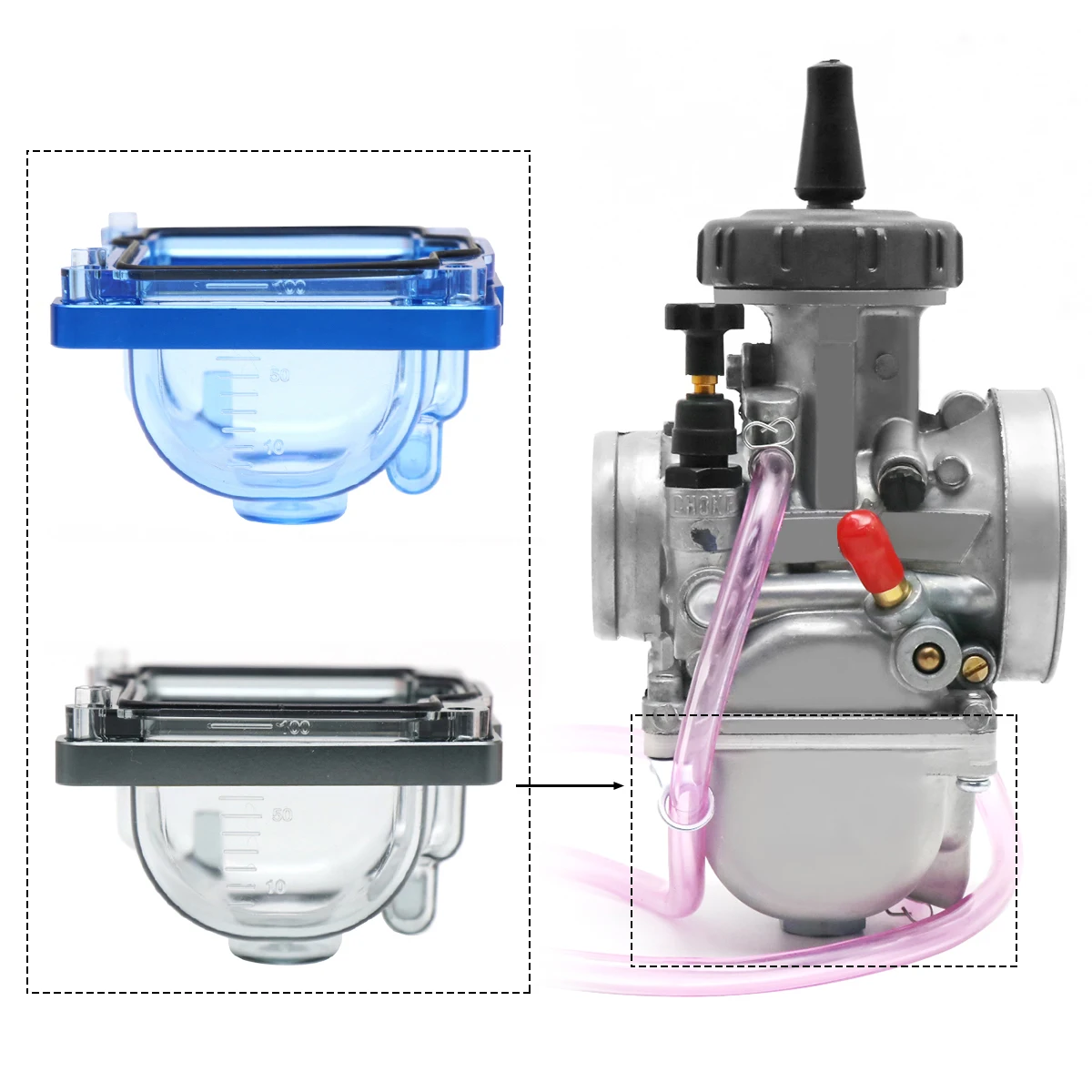 ZS MOTOS PJ34 Transparent Carburetor Float Bowl Oil Cup For PWK 33 34 35 36 38 40 42MM For Keihi Modify Racing Motorcycle