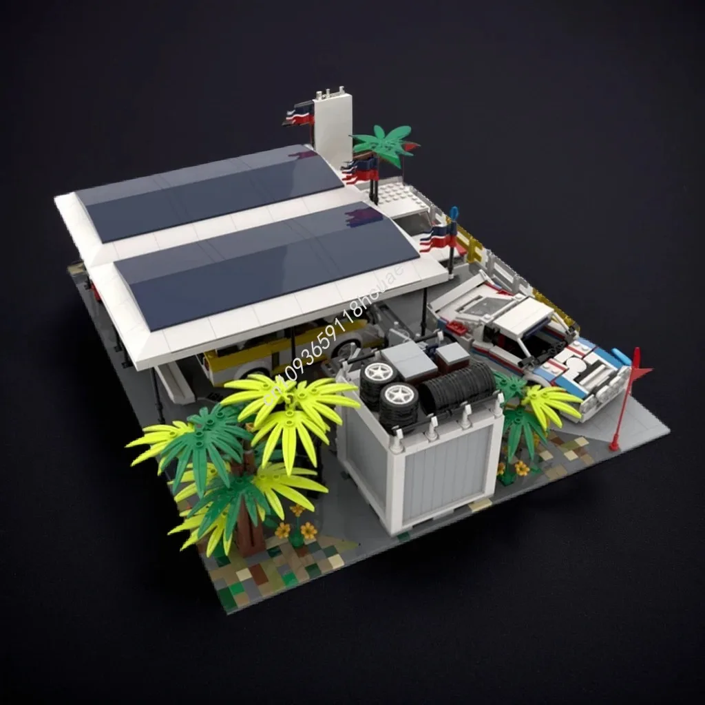 

1050pcs MOC Rally Service Point City Champions Super Car Building Blocks Christmas toy Gift Hands-on ability up Brick creative