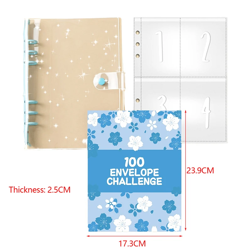 1Set 100 Day 100 Envelope Challenge Marble Pattern Loose-leaf Savings Notebook Saving Money Binder Cash Budget Storage Book Gift