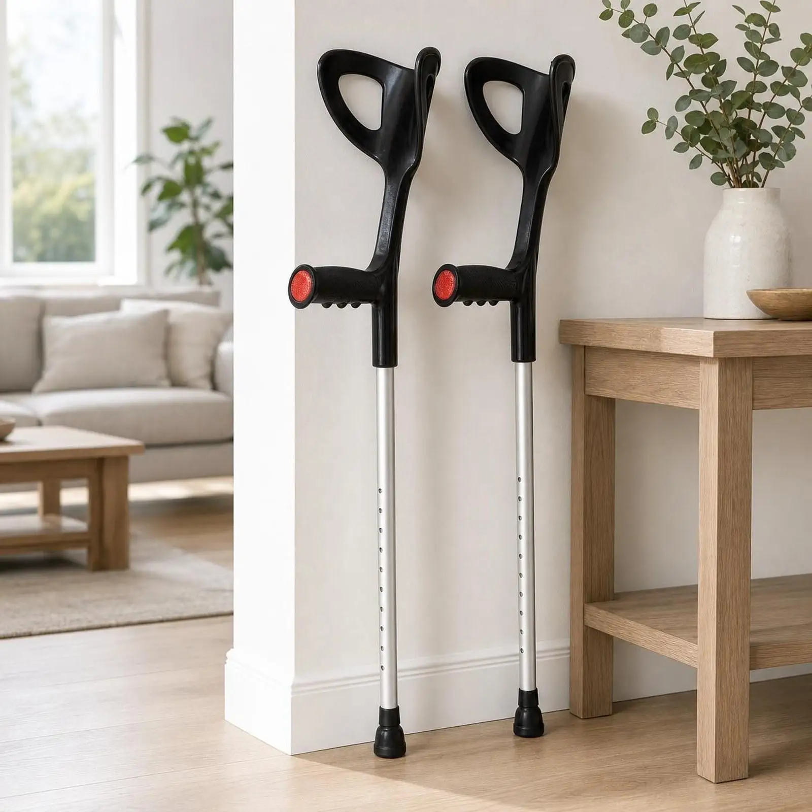 

1 Pair Forearm Crutches Ergonomic Convenient Stable Elder Walking Cane Adjustable Height Arm Support for All Terrain Adults