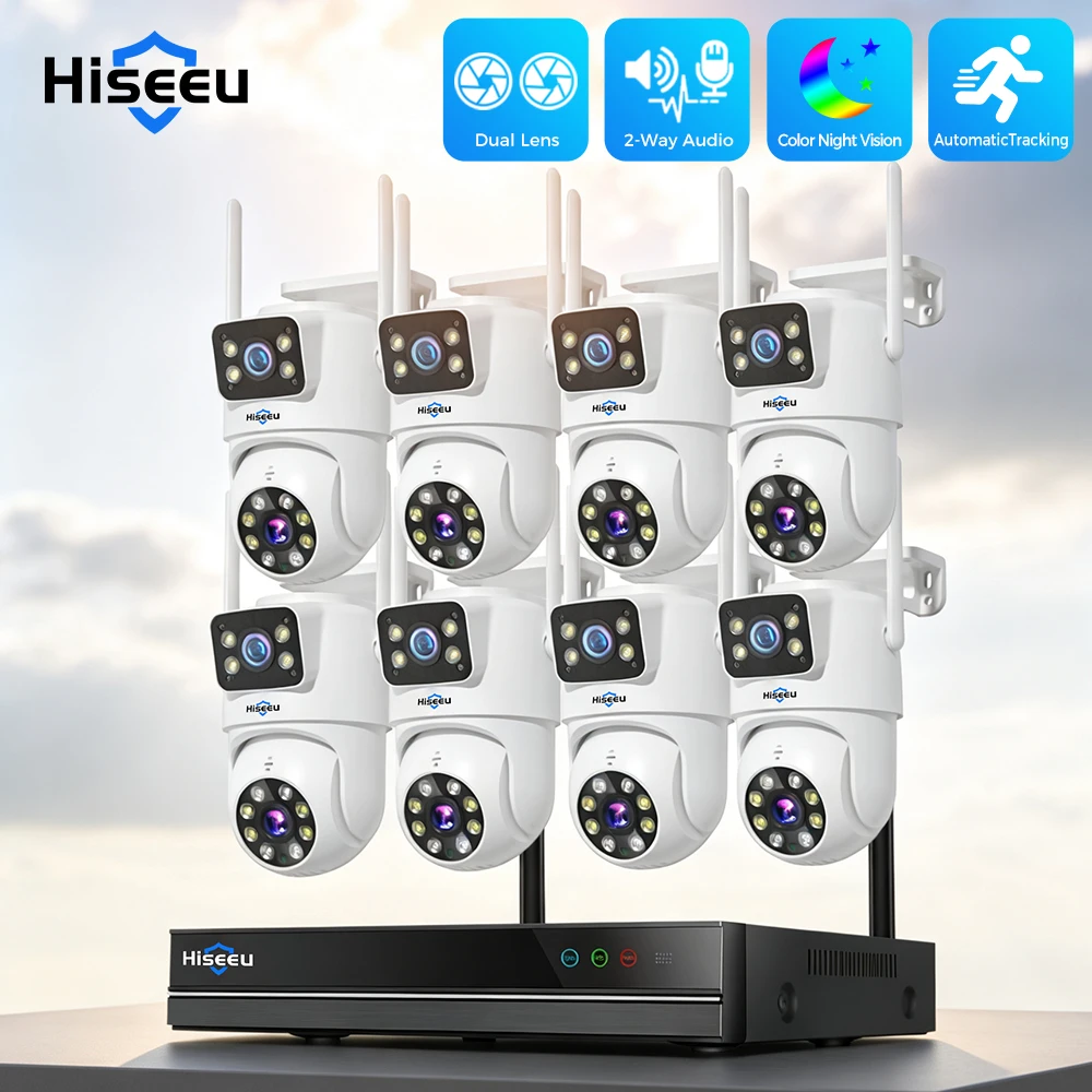 Hiseeu H.265 10CH NVR 3K 6MP Überwachungssystem mit Dual-Objektiv Smart PTZ IP-Kamera Farbnachtsicht Auto-Tracking WiFi CCTV-System
