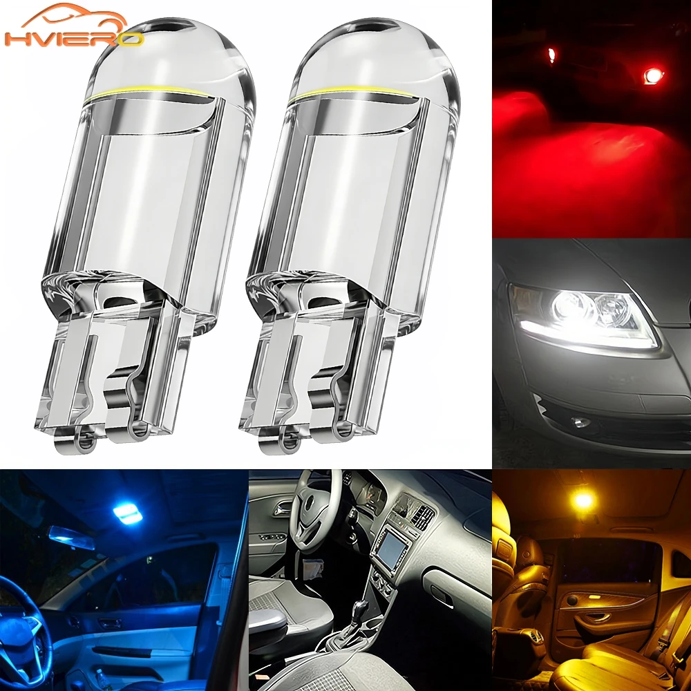 

2x W5W 194 T10 Car Glass Housing Cob Led Bulb White Yellow Blue 12V Wedge License Plate Lamp Dome Light Diedo Lighting Modify