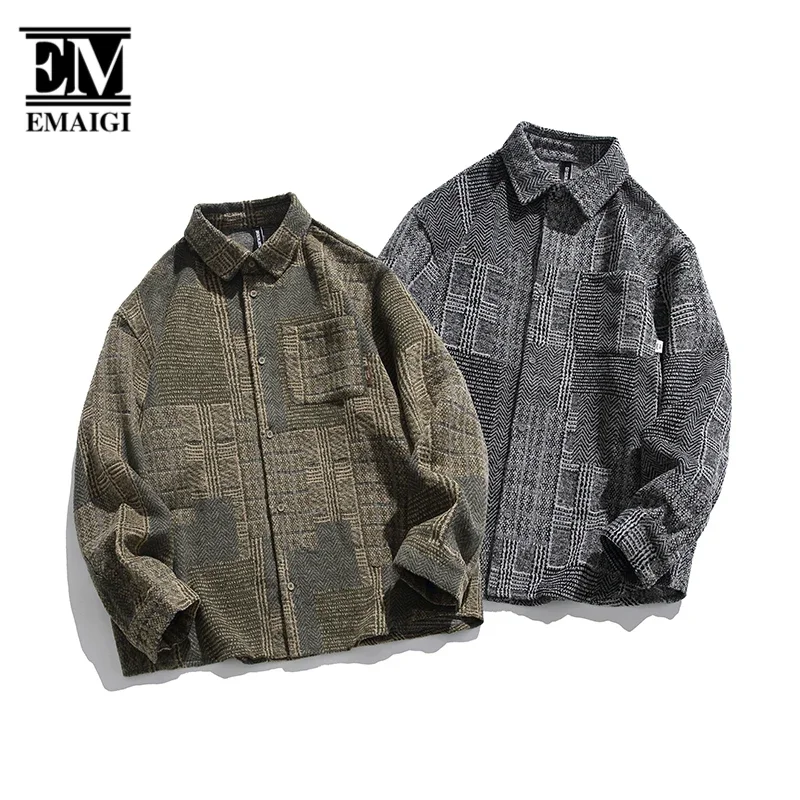 

Men Japanese Streetwear Casual Loose Thicken Long Sleeve Cargo Shirts Coat Women Man Vintage Fashion Outdoor Shirt Jacket