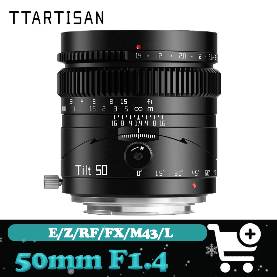 TTArtisan 50 mm F1.4 Lente inclinable de marco completo Lente de retrato de gran apertura Compatible con Sony A7S Sigma FP Fuji X-T30 Canon R5