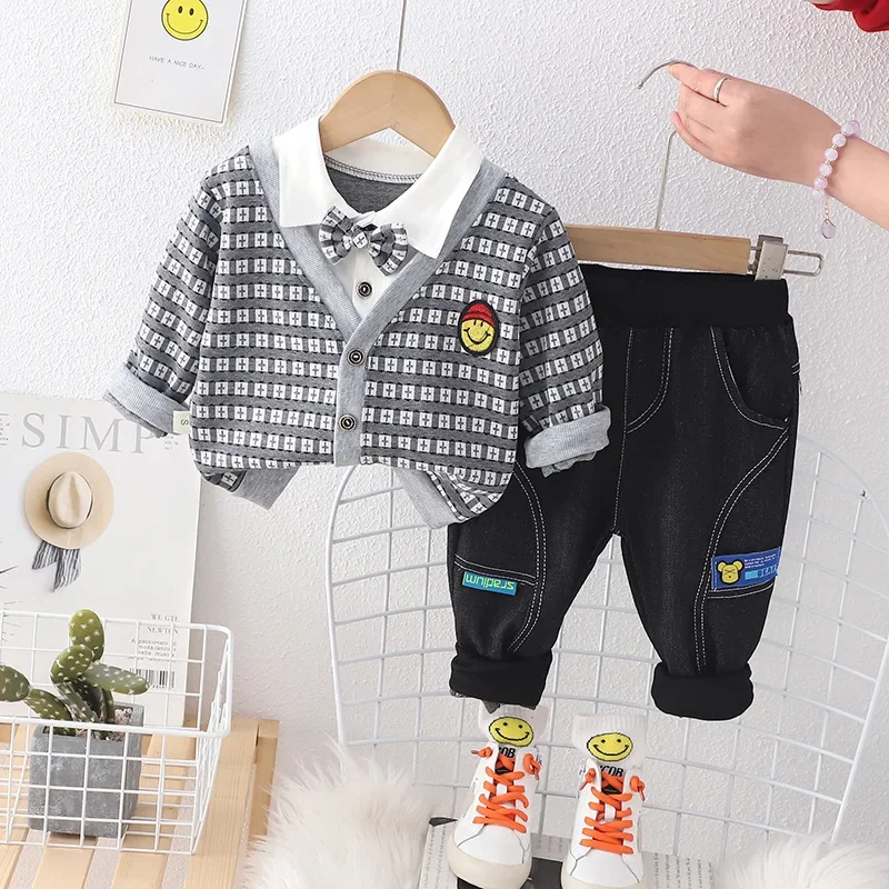 Toddler Outfits 2023 Spring Autumn 1-5T Casual Cardigan Coats + T-shirts + Pants Baby Boys Tracksuits Kids Bebes Jogging Suits