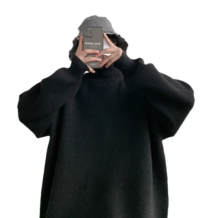 الخريف الشتاء بولو/السلحفاة الرقبة سترة الخمول نمط سميكة فضفاضة تناسب خمر محبوك أعلى للمشهد عارضة الرجال قاعدة طبقة أعلى