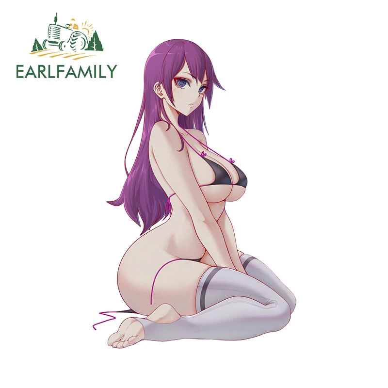 EARLFAMILY Monogatari Beautiful Girl Car Stickers NSFW Kneeling Position Sunscreen PVC Graphics Suitable for Campervan SUV