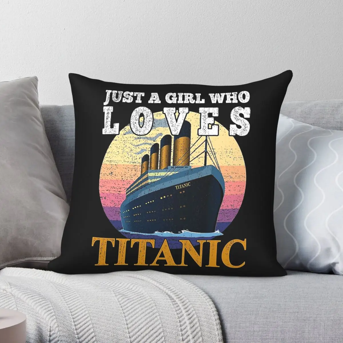 Loves Titanic Ship Boat Square Pillowcase Polyester Linen Velvet Creative Zip Decorative Throw Pillow Case Room Cushion Cover
