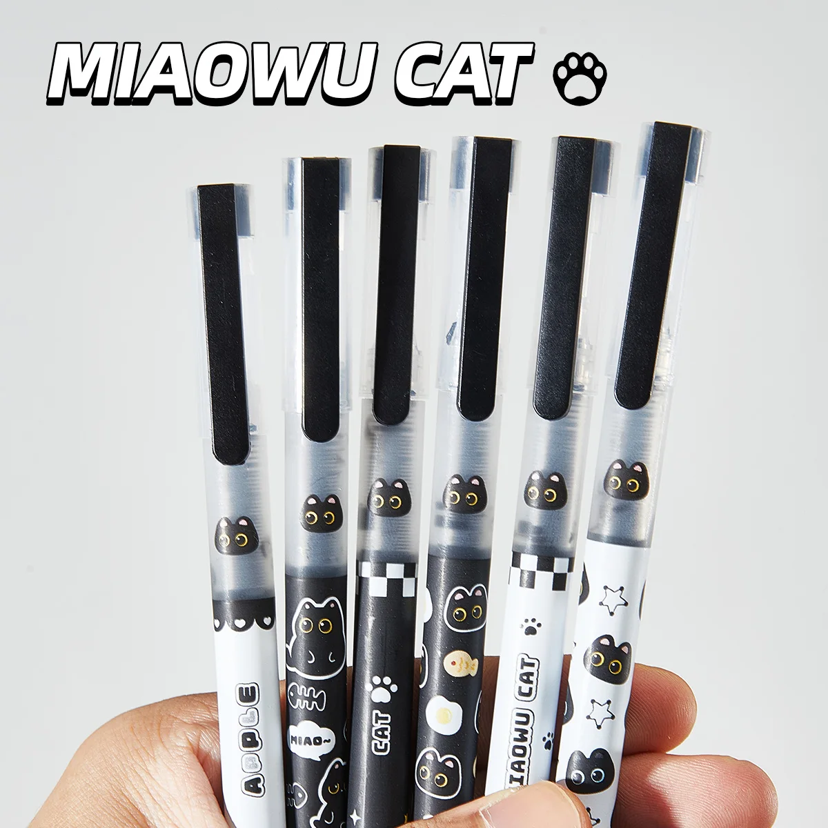 6pcs Cute Cat Liquid Gel Pens, Fast Drying Anti-Fading Smooth Writing, Ideal for Students Office Notebooks, Back-To-School Gift