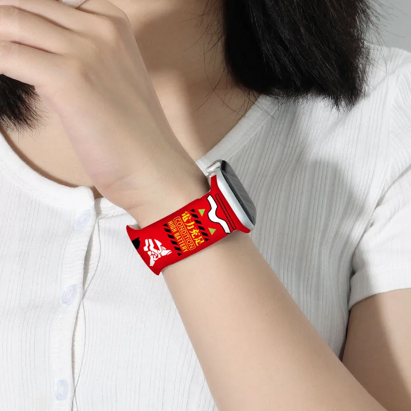 Neon Cute Genesis Classic Evangelion Fashion Printed Soft Silicone Watch Band Replacement Strap for Apple IWatch Series 10 Ultra view 4