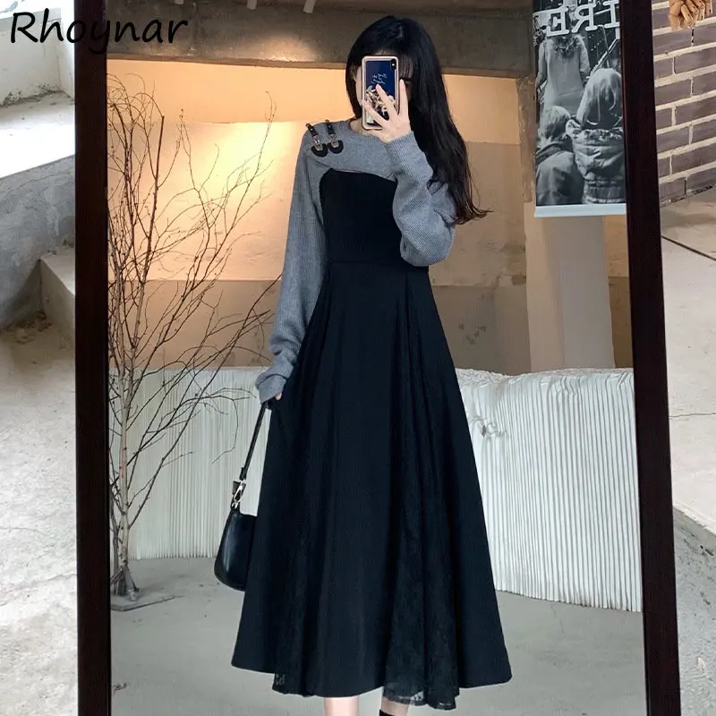 

Women Sets A-line Dress Cropped Pullover Korean Style Harajuku High Street Students Ulzzang Casual Irregular 2 Pieces Popular