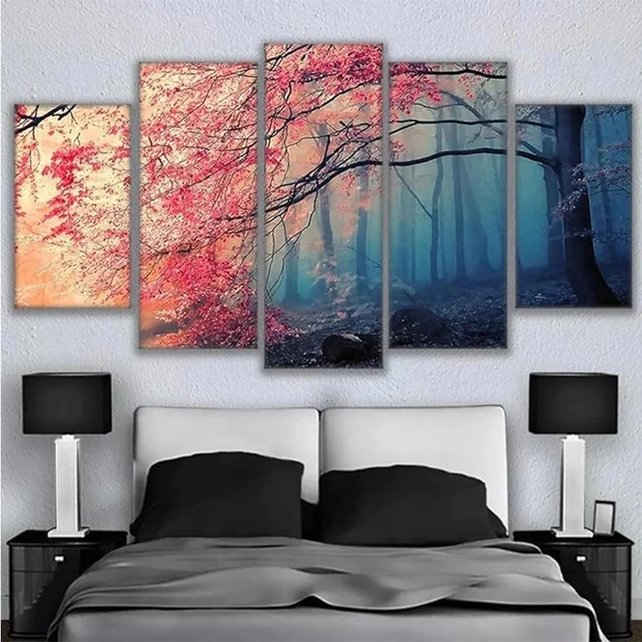 Diamond Painting Forest Park Flower and Tree Scenery Cross Stitch Diamond Mosaic Picture Embroidery Beaded Handicraftx5pcs