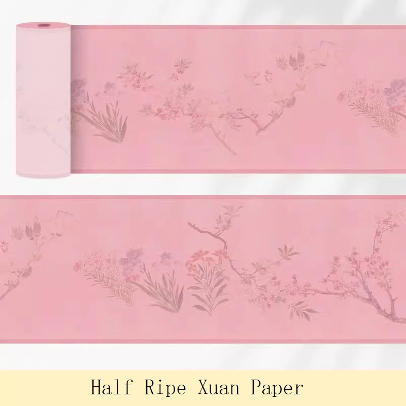 Pink Half Ripe Long Scroll Xuan Paper Grids Vertical Soft Brush Regular Script Calligraphy Painting Art Supplies
