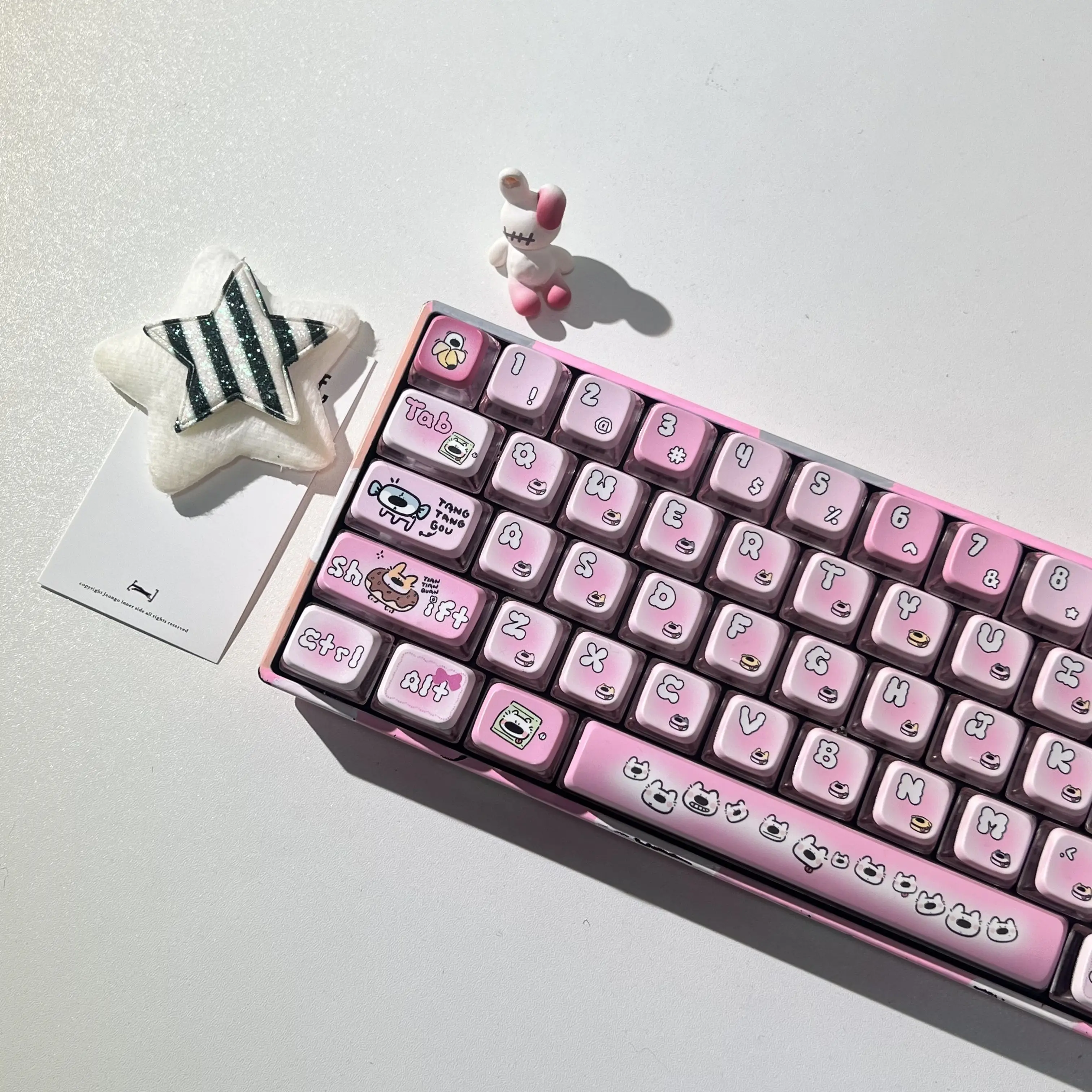 Rouge powder four-sided transparent pink keycaps