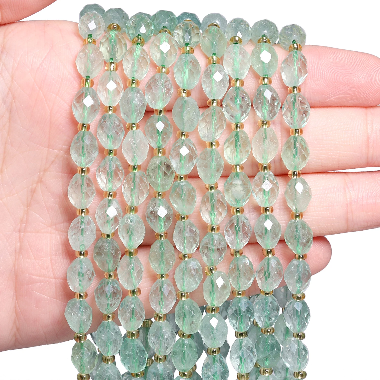 8x6mm AAA Faceted Oval Green Fluorite Quartz Beads Natural Stone Rice Shape Spacer Beads For Jewelry Making DIY Charms Bracelets