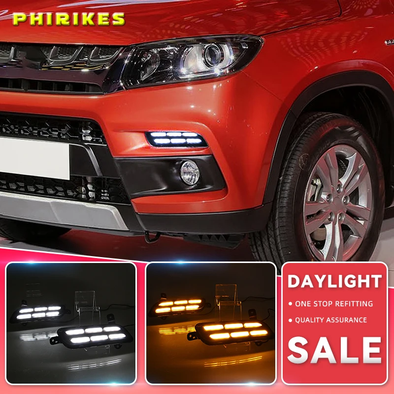 

For SUZUKI Vitara brezza 2015 - 2017 LED DRL Daytime Running Lights Daylight with yellow turn signal Styling light