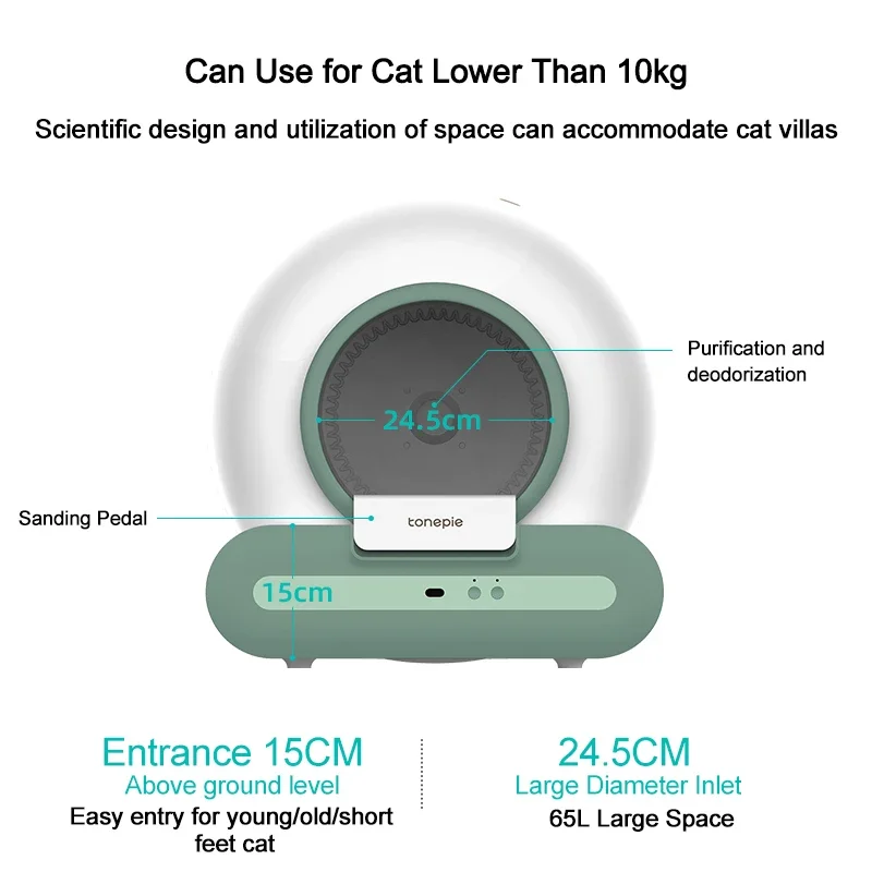 2024 Новый автоматический ящик для кошачьего туалета, приложение, съемный Tonepie Ti + 65 л, умный самоочищающийся лоток, кошачий туалет, песочница, товары для кошек
