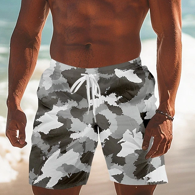 

2026 Summer Camo Beach Shorts Quick Dry Breathable Drawstring Elastic Waist Swim Trunks Multiple Camouflage Pattern Male Shorts