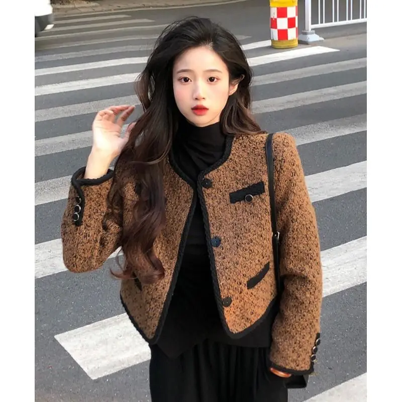 

Blazer Jacket Woman Fashion Elegant Aesthetic Autumn Cropped Trend Korean Thick Tweed Short Autumn Women's Coat Clothes C06