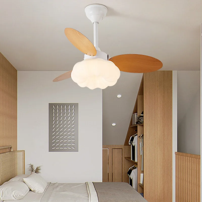 Eye protection bedroom fan lamp Nordic log living room pumpkin light in the bedroom restaurant ceiling fan lamp