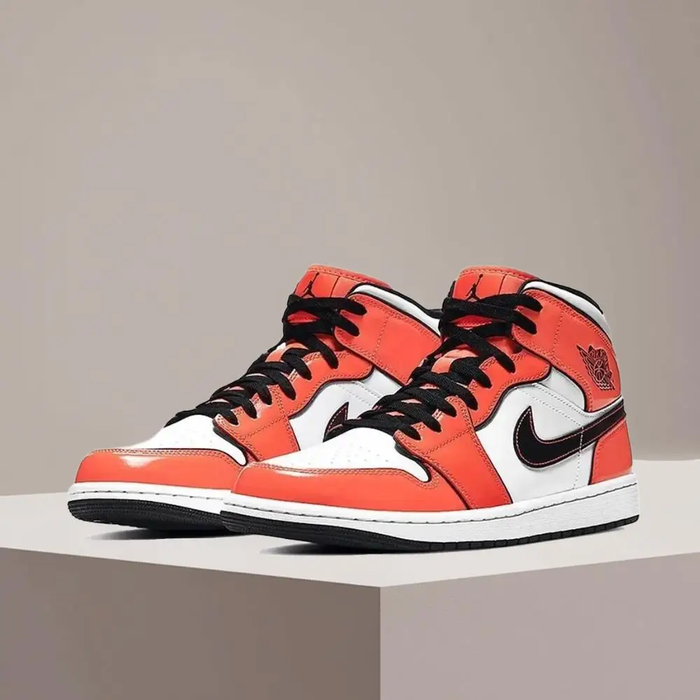 Zapatillas de Baloncesto Nike Air Jordan 1 Mid Retro, Cómodas y Antideslizantes, Estilo Unisex, Negro/Blanco/Naranja DD6834-802