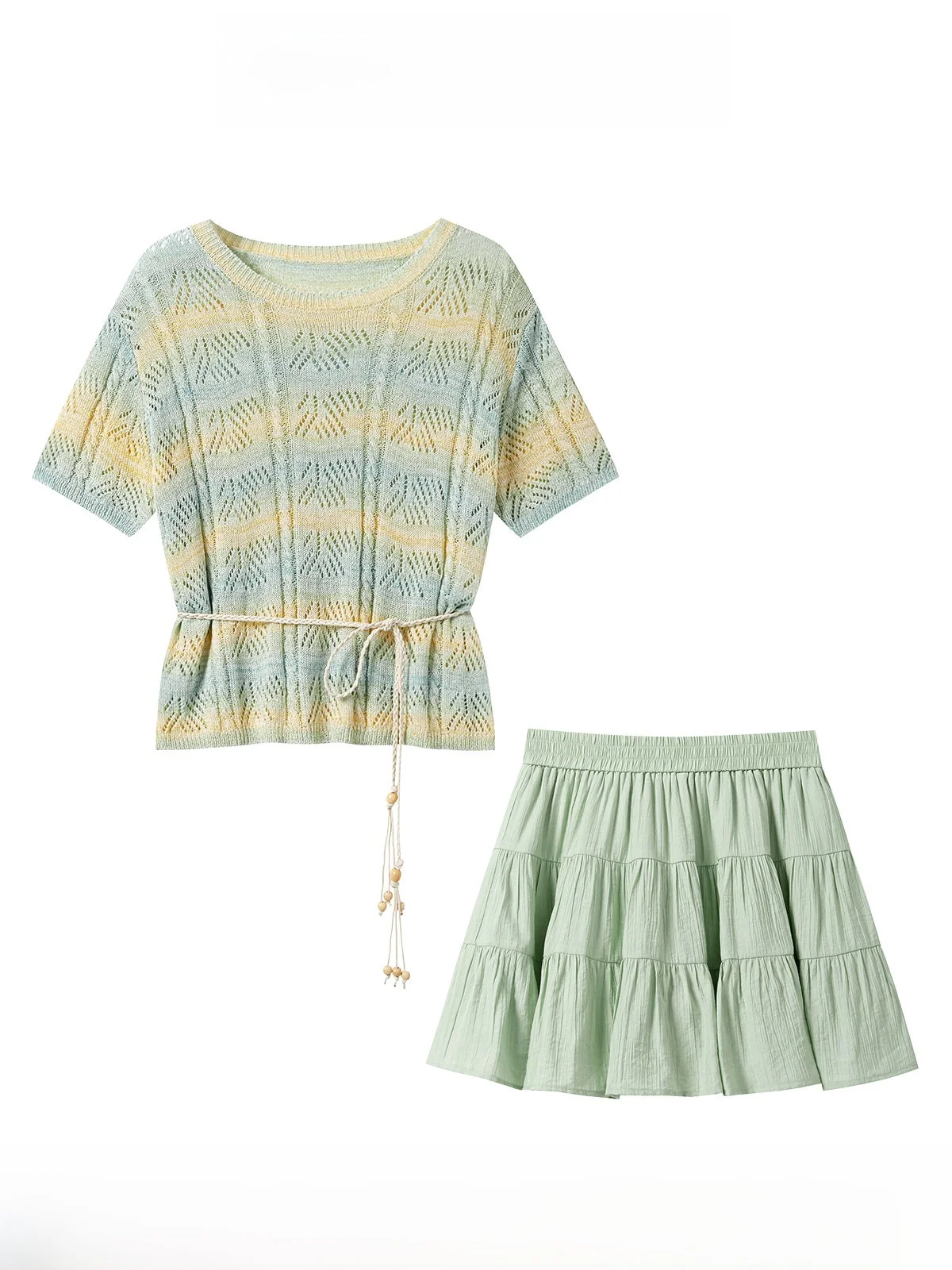 

een Hollow out irt Skirt Set Women's Summer Vintage Two Piece Set Breathable Casual Sle for Young Women 8-25 Years Old