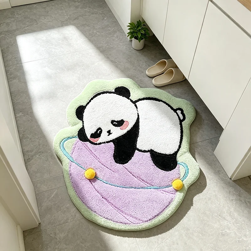 VIKAMA Blush Panda Planet Shaped Plush Mat Non Slip Absorbent Cartoon Animal Bedroom Bathroom Floor Decor Rug Non Slip Bath Rug