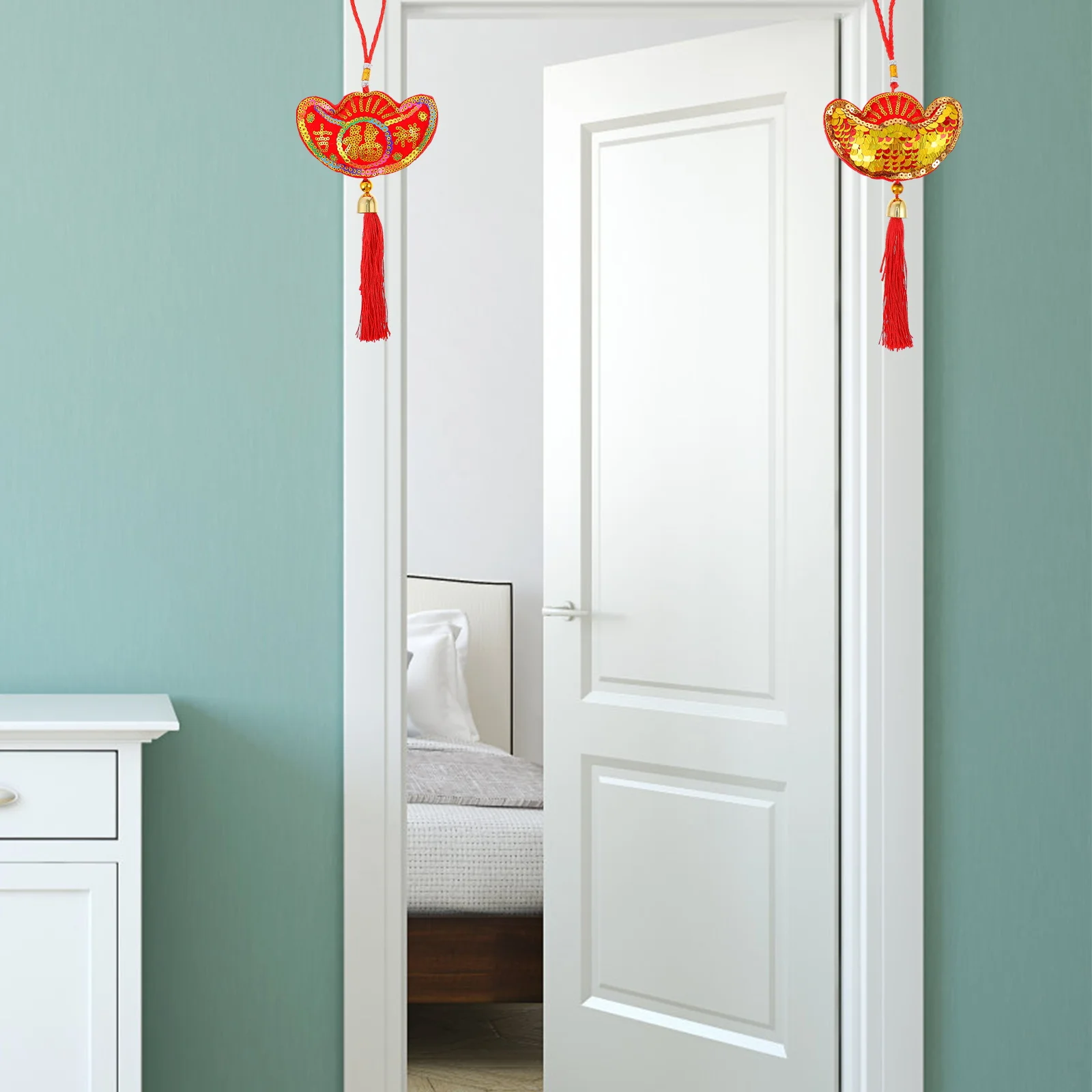 

2Pcs Chinese Style New Year Pendant Set Festive Tassel Hanging Decor for Family Restaurant Mall Wedding Party Door Wall Ornament