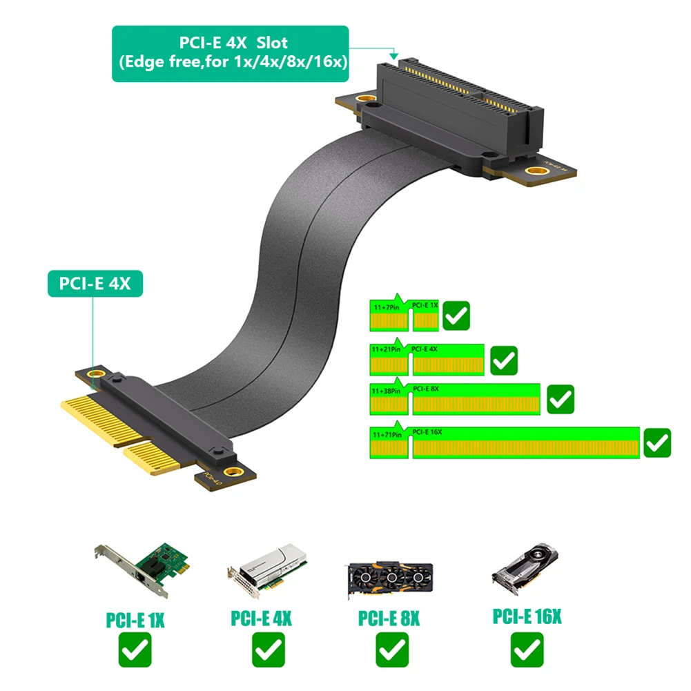 10cm PCI-E 4X Male To Female Riser Cable with Gold-Plated Connector for Graphics Card