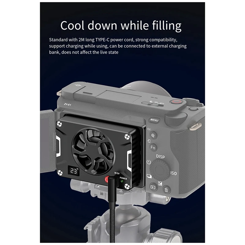 For Sony A7C2/A6700 Canon R6 Fuji Camera Shooting Constant Temperature Digital Display Semiconductor Cooling Fan