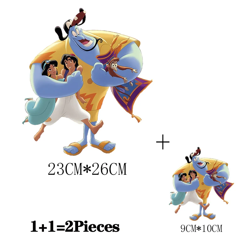 2Pcs/Lot Iron On Fusible Heat Thermal Transfers for T Shirts Disney Aladdin Stickers Ironing Patch Children's Clothing Kids