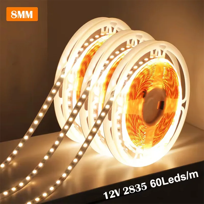 

DC 12V 5M White LED Strip Light 2835 60LEDs/m High Brightness Home Lamp Strip 8mm PCB Cuttable LED Light Tape