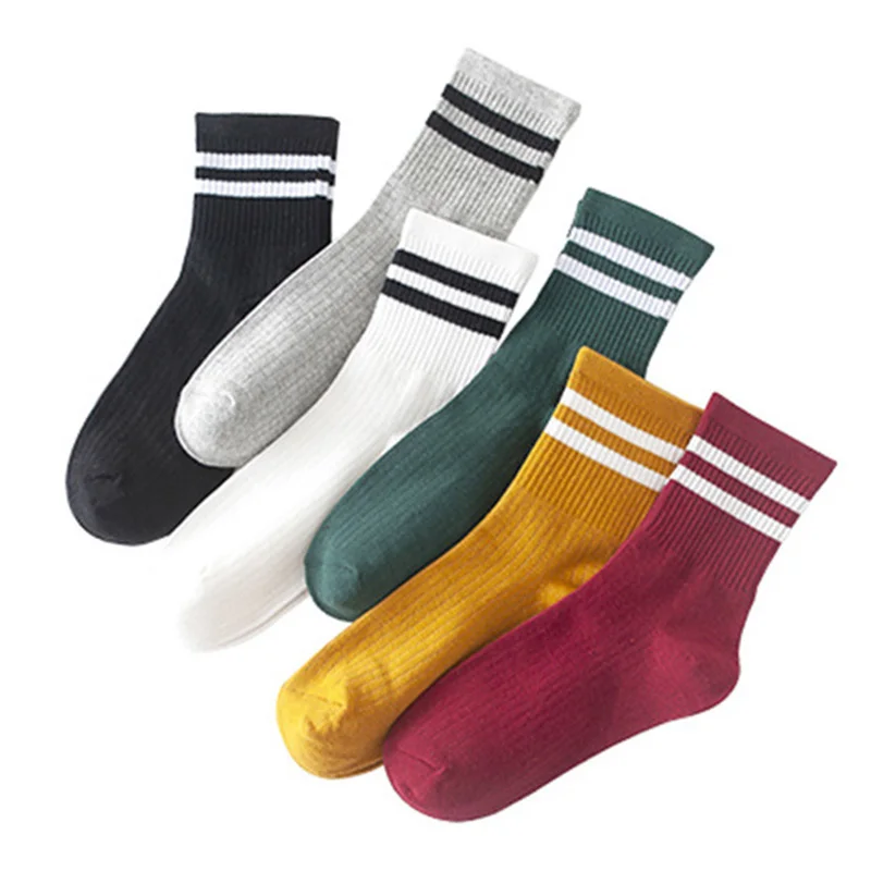 

Funny Cute Japanese High School Girls Cotton Loose Striped Crew Socks Colorful Women Sox Harajuku Designer Retro Yellow White