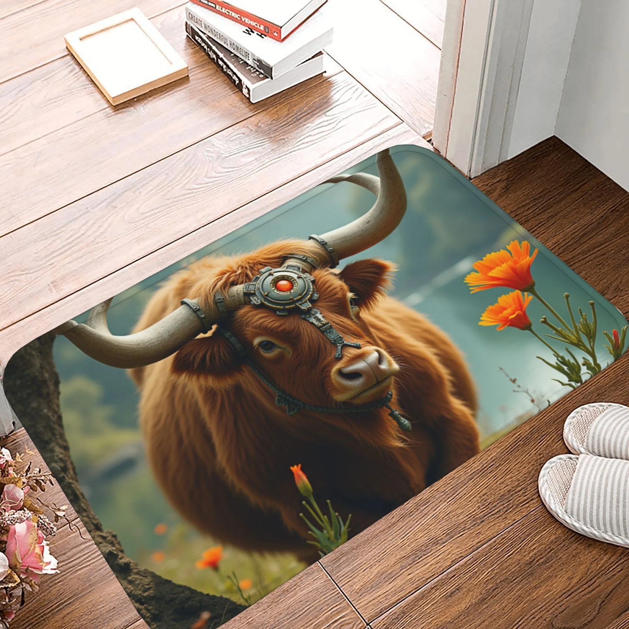 

1PC Hightland Cow Pattern Kitchen Rug Non-Slip Door Mat Pop design Bathroom Rug Bath Mat Carpet for Home Sink Laundry Decor