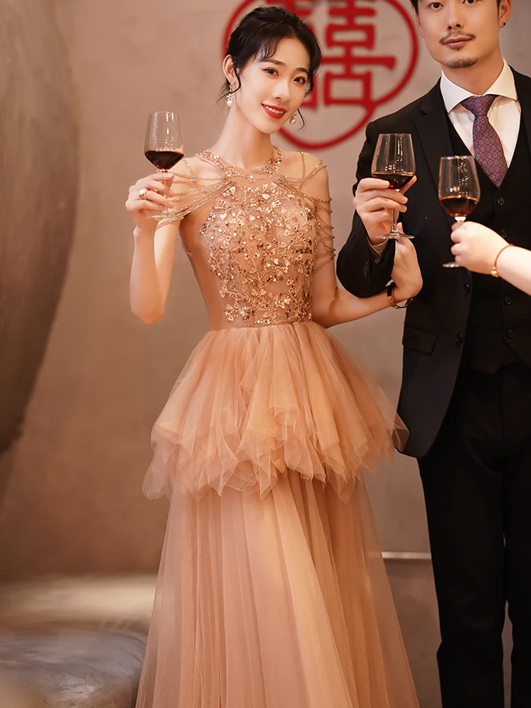 

Вечернее платье цвета шампань Ele Host Ball Dr Art Exam Banquet Dr Skirt — роскошное, высококлассное, для женщин.