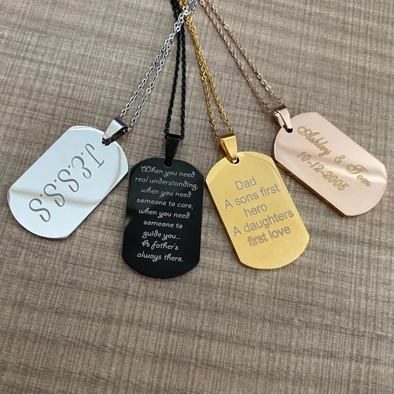 4 Colors Stainless Steel Custom Engraved Necklace Dog Army Tag Necklaces Personalized Name ID Memorial Photo Pendants Jewelry