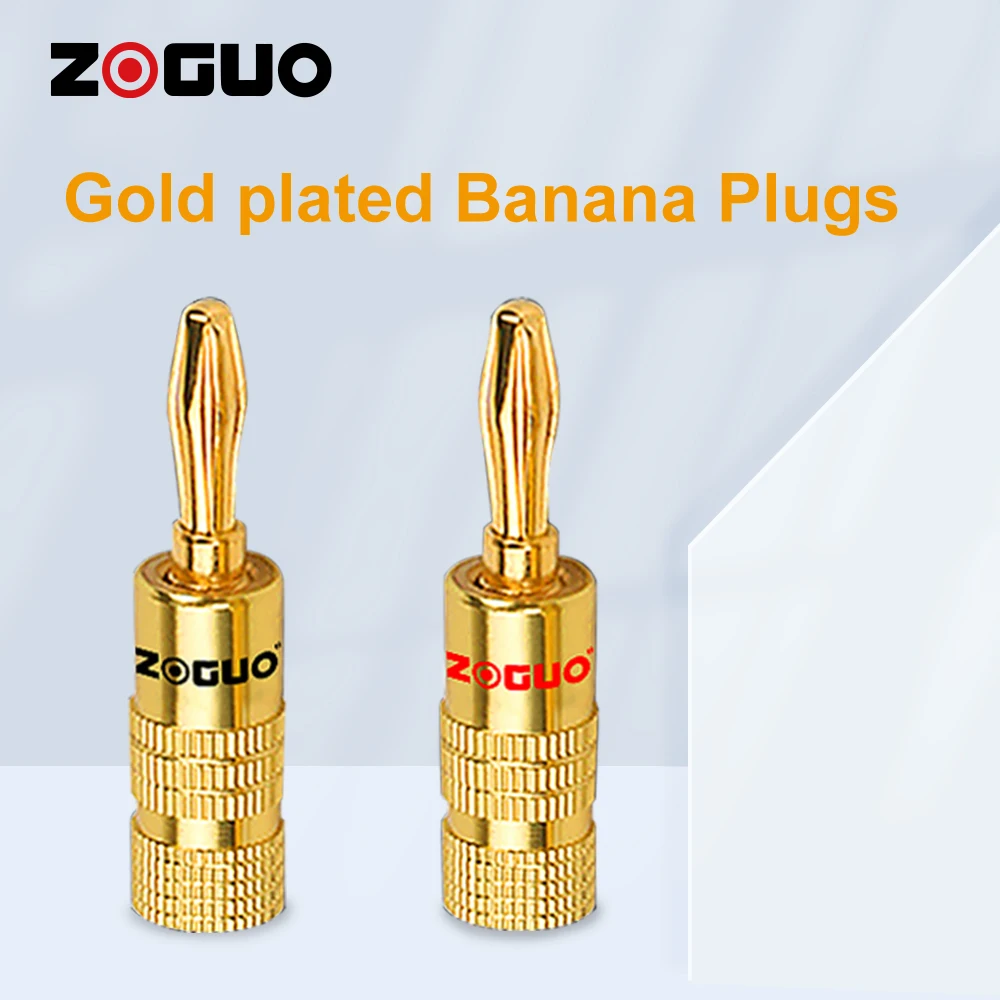 ZOGUO Banana Plug Closed Screw 24K Gold-plated Banana Speaker Plug Right Angle Connectors for Speaker cables Home Theater