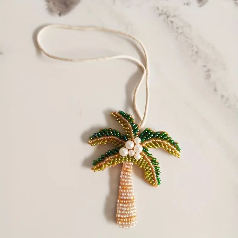 Light Luxury Coconut Tree Pendant Keychain Beaded Coconut Tree Cloth Stickers Clothing Keychains Bags Hanging Accessories