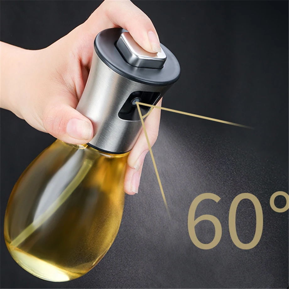 

100pcs/Lot Olive Oil Sprayer Glass Vinegar Mister Soy Sauce Bottle BBQ Frying Grilling Tool 200ml Curved 304 Stainless Steel Top