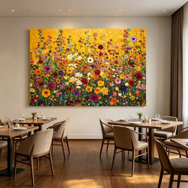 Lebendige Blumen-Wandkunst Abstrakte Blumen Leinwandgemälde Gustav Klimt Bunte Wildblumen Poster Druck für Wohnzimmer Büro