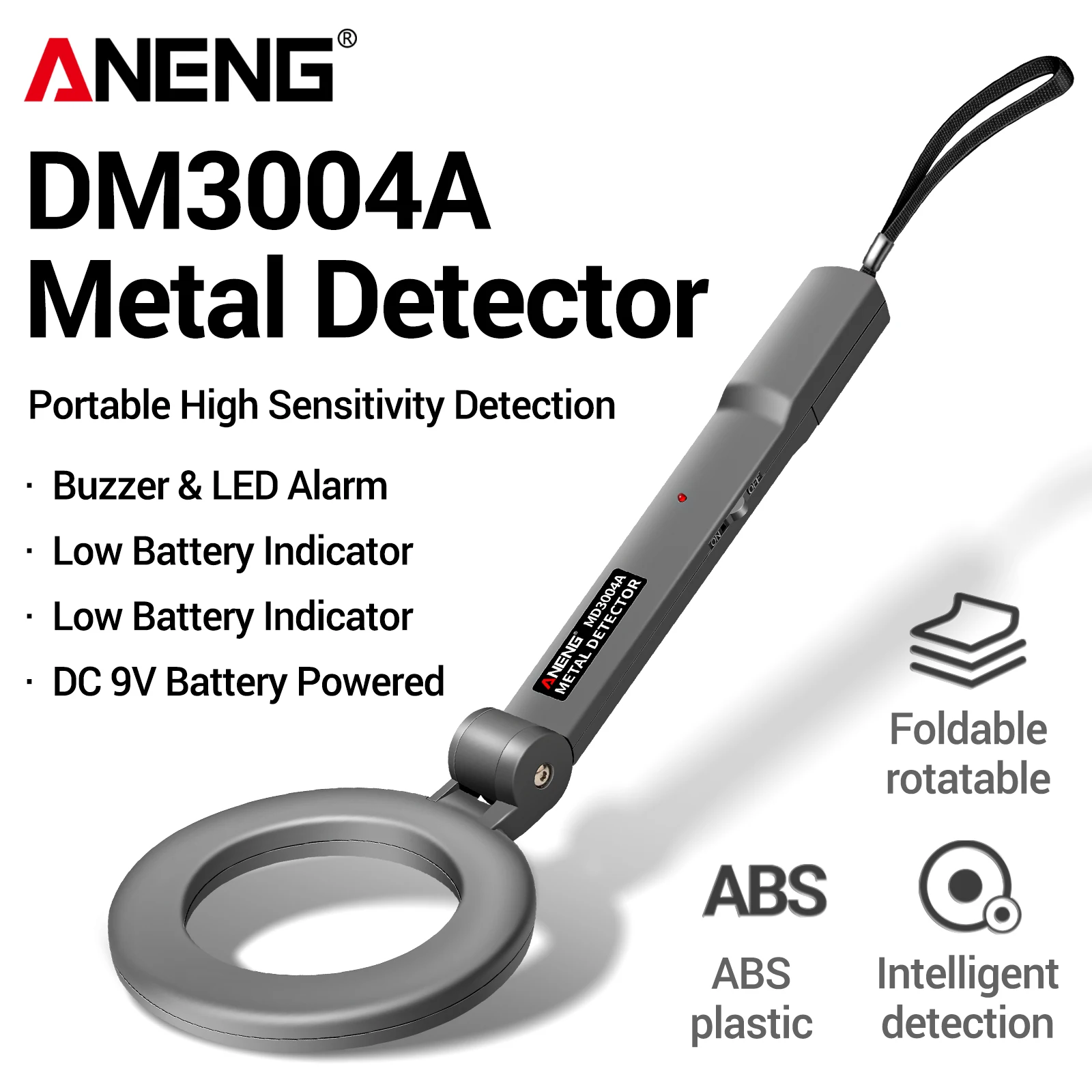 ANENG DM3004A Handheld Metal Finder Beep Alarm High Sensitivity Ferrous Non‑ferrous Metals Treasure‑Hunting Security Check Tool
