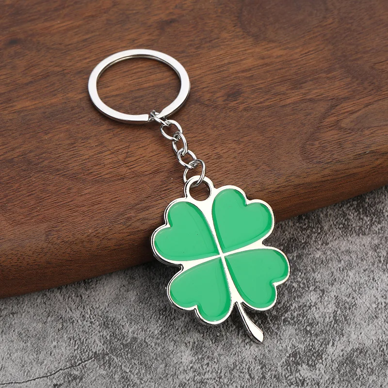 Hot Sale Creative Green Color Four-leaf Clover Fortune Keychain Key Chain Ring Pendant Bag Accessories Girls Cute Keyring Gifts