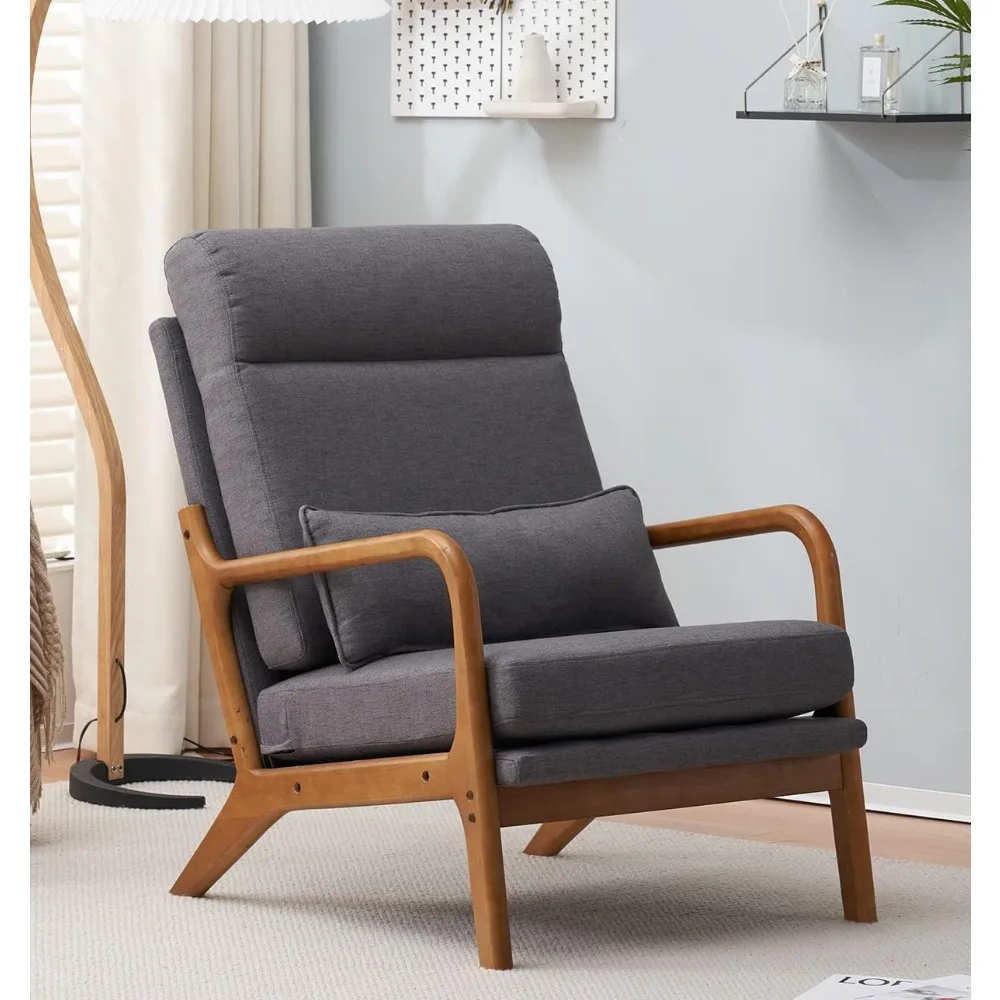 

Mid Century Modern Chair, High Back Chair, Wood Frame Armchair, Comfy Reading Chair for Living Room, Office