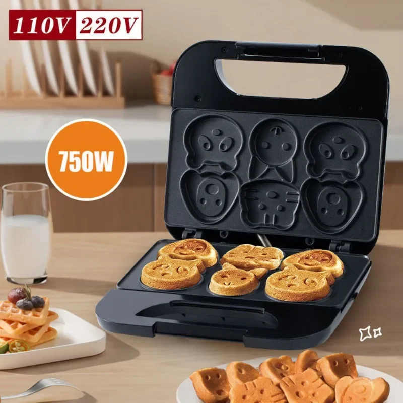 Household Cartoon Biscuit Machine US 110V Donut Machine Black 7-hole Round Cake Machine Cake Bread DIY Easy To Clean